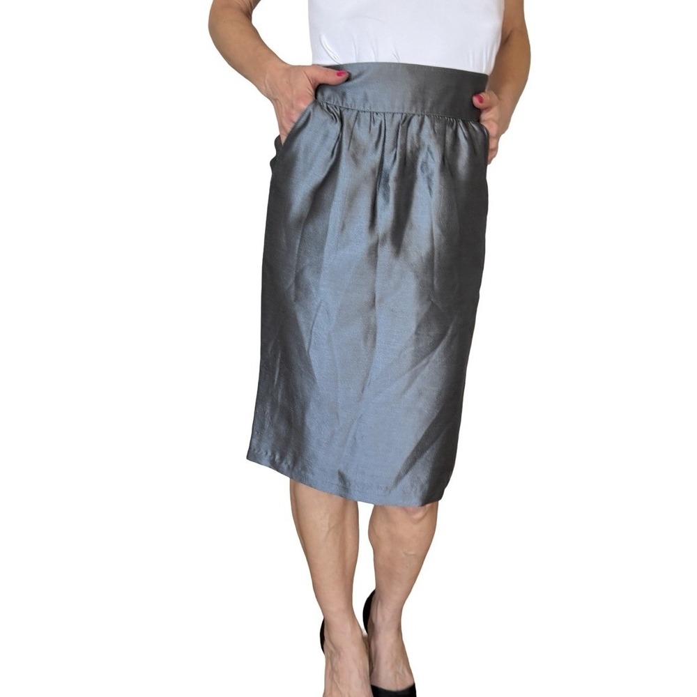 St. John Black Label Gray Silk Straight Pencil Skirt knee Length Women's 2